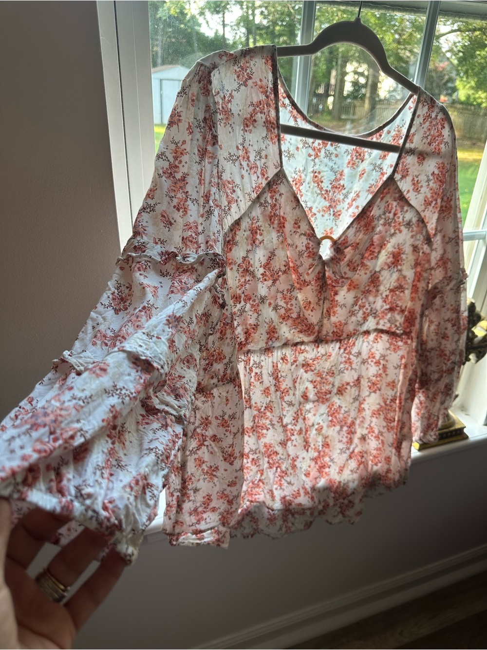 Lightweight  Floral Peasant Blouse - Women's Top